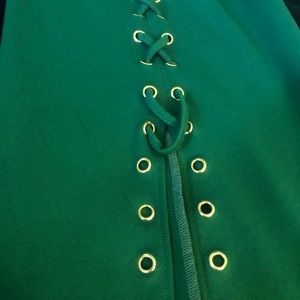 Forest Green Lace up Midi Dress Casual or Formal